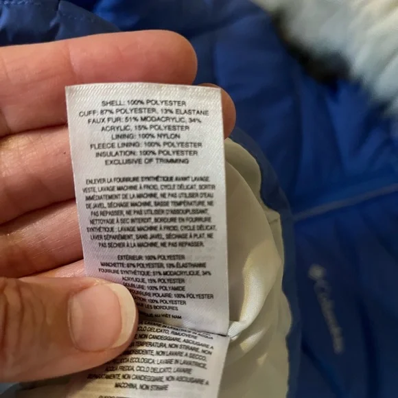 Girls Columbia Blue Fitted Puffer with Faux Fur Hood sz Med - Picture 10 of 12